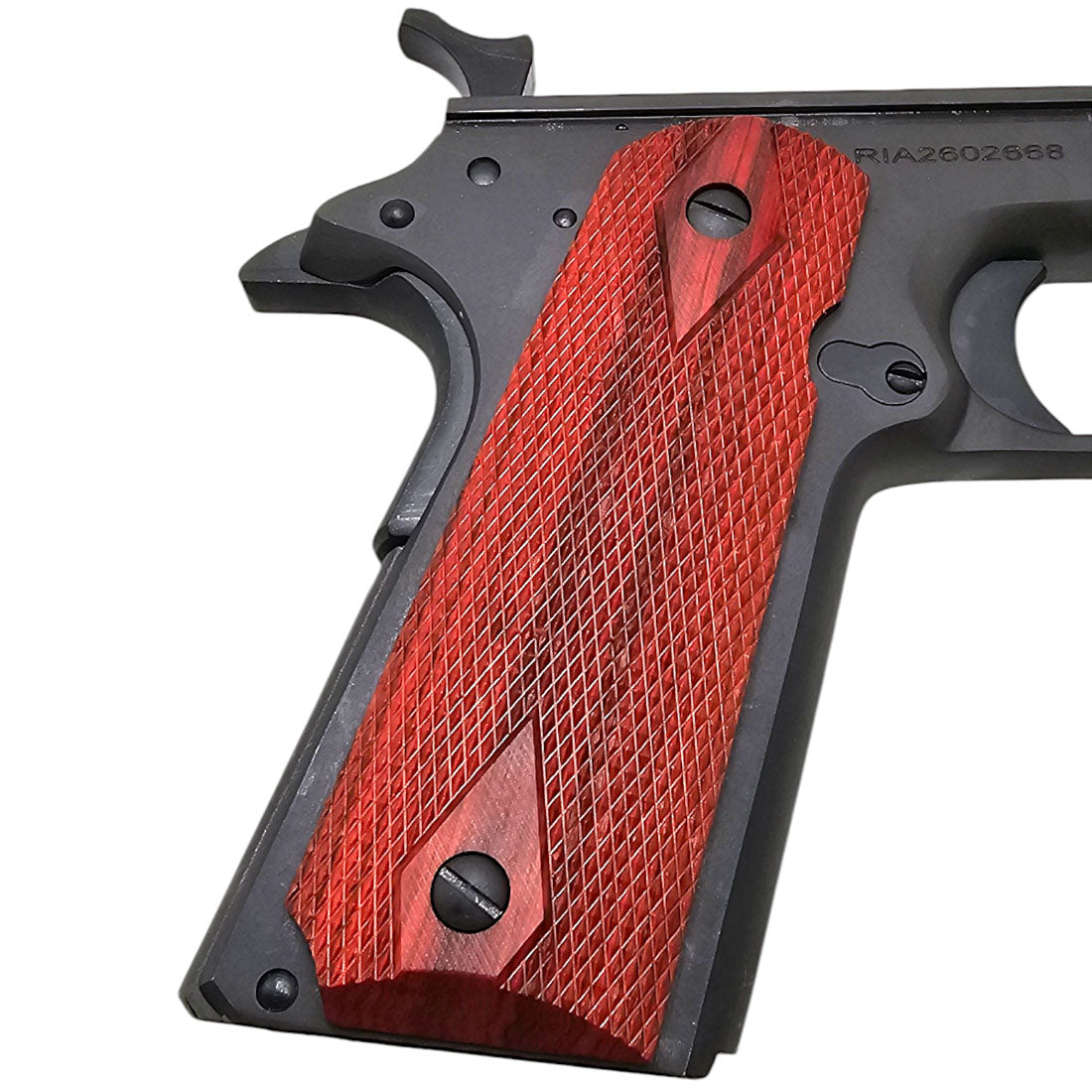 1911 full-size grip panels in natural rosewood finish with beveled edges