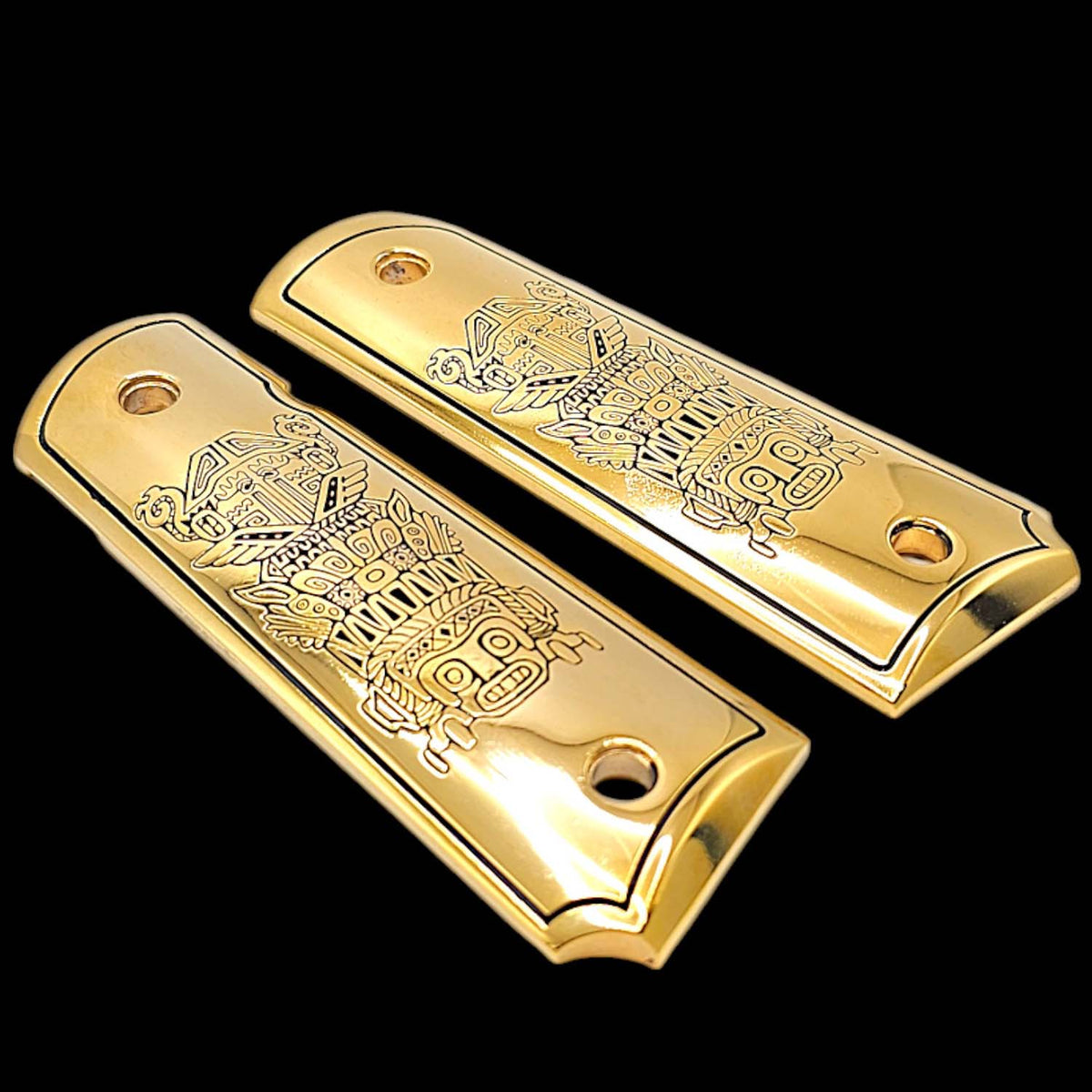 24K Gold Plated 1911 Full Size Pistol Grips - Mayan Aztec