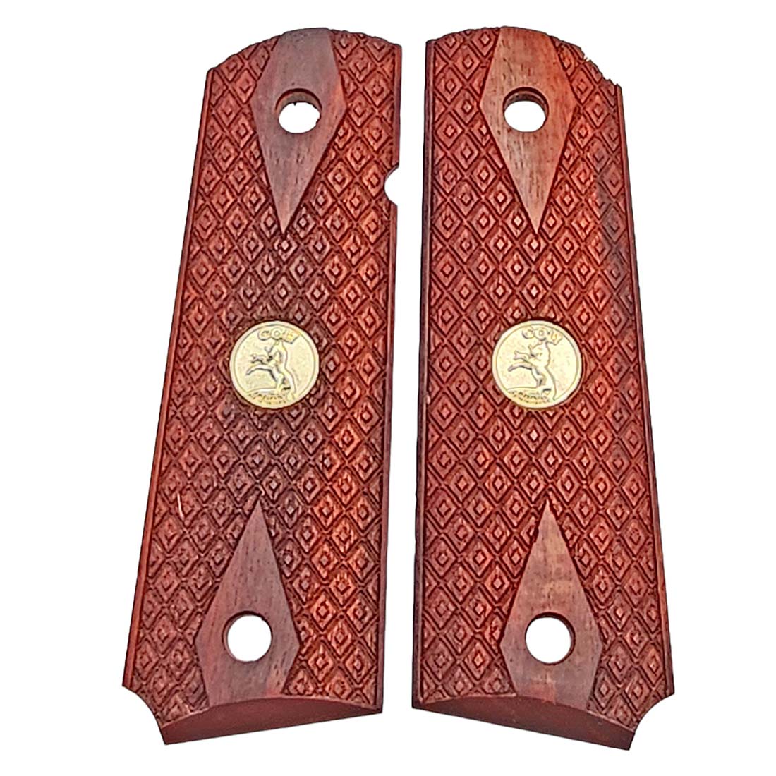 Spanish Diamond checkered 1911 grips in solid rosewood with Colt medallion