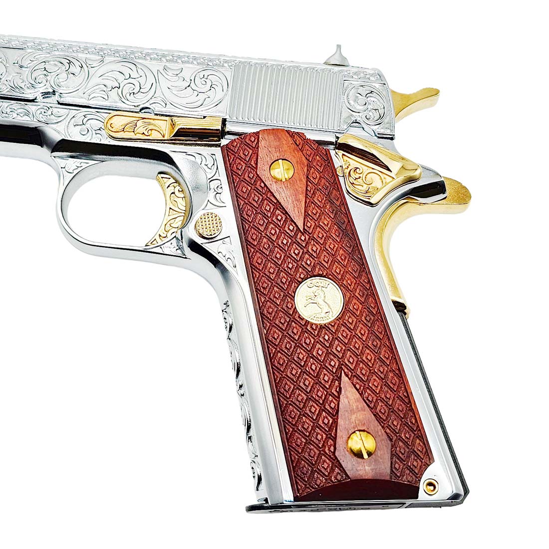 Custom rosewood 1911 handgun grips with Spanish Diamond texture