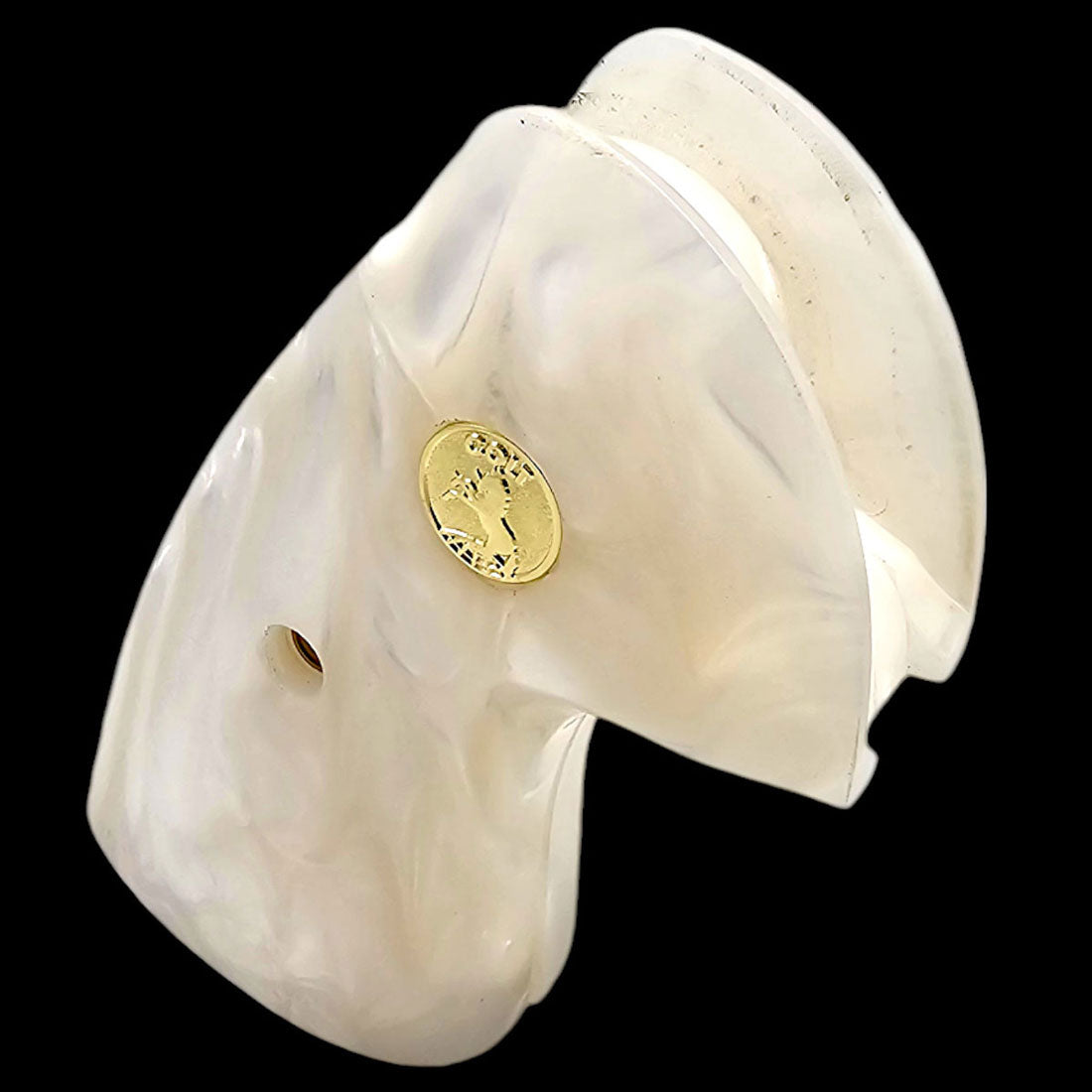 Elegant Colt revolver grips in pearl white with gold detailing