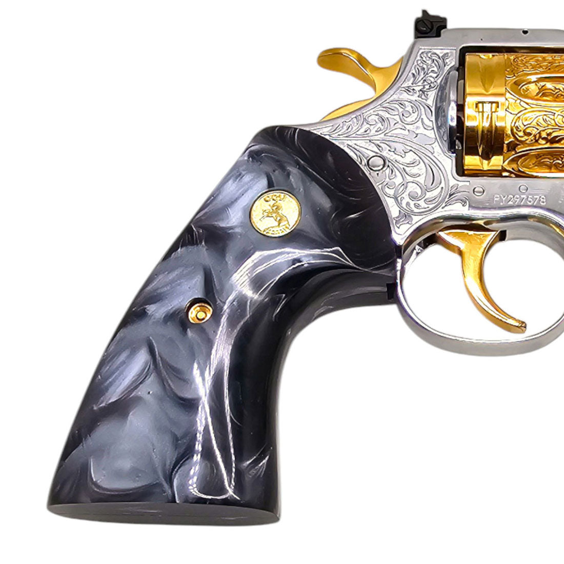 Black pearl grips for Colt Python with 24K gold emblem installed