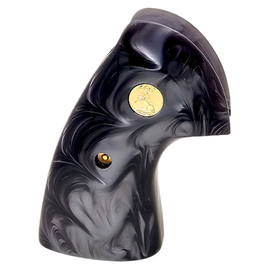 Glossy black pearl grip featuring gold Colt medallion and gold screws