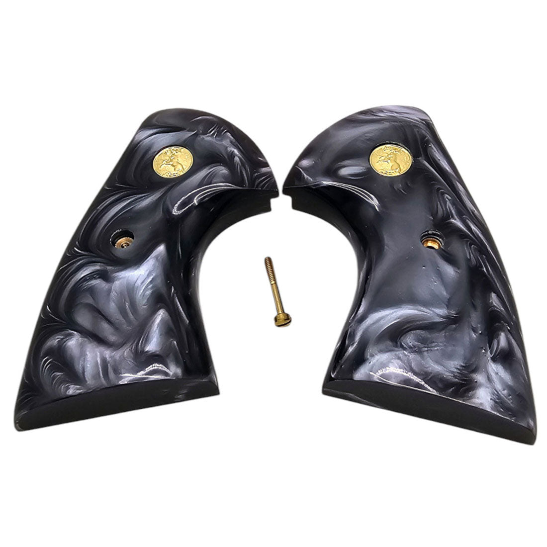 High-gloss black pearl grip for Colt Python, precision CNC fit and gold medallion