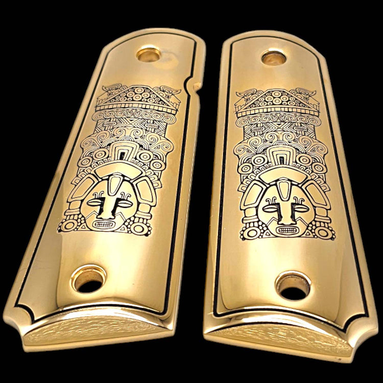 1911 full-size grips with Aztec Warrior engraving in 24K gold plating

