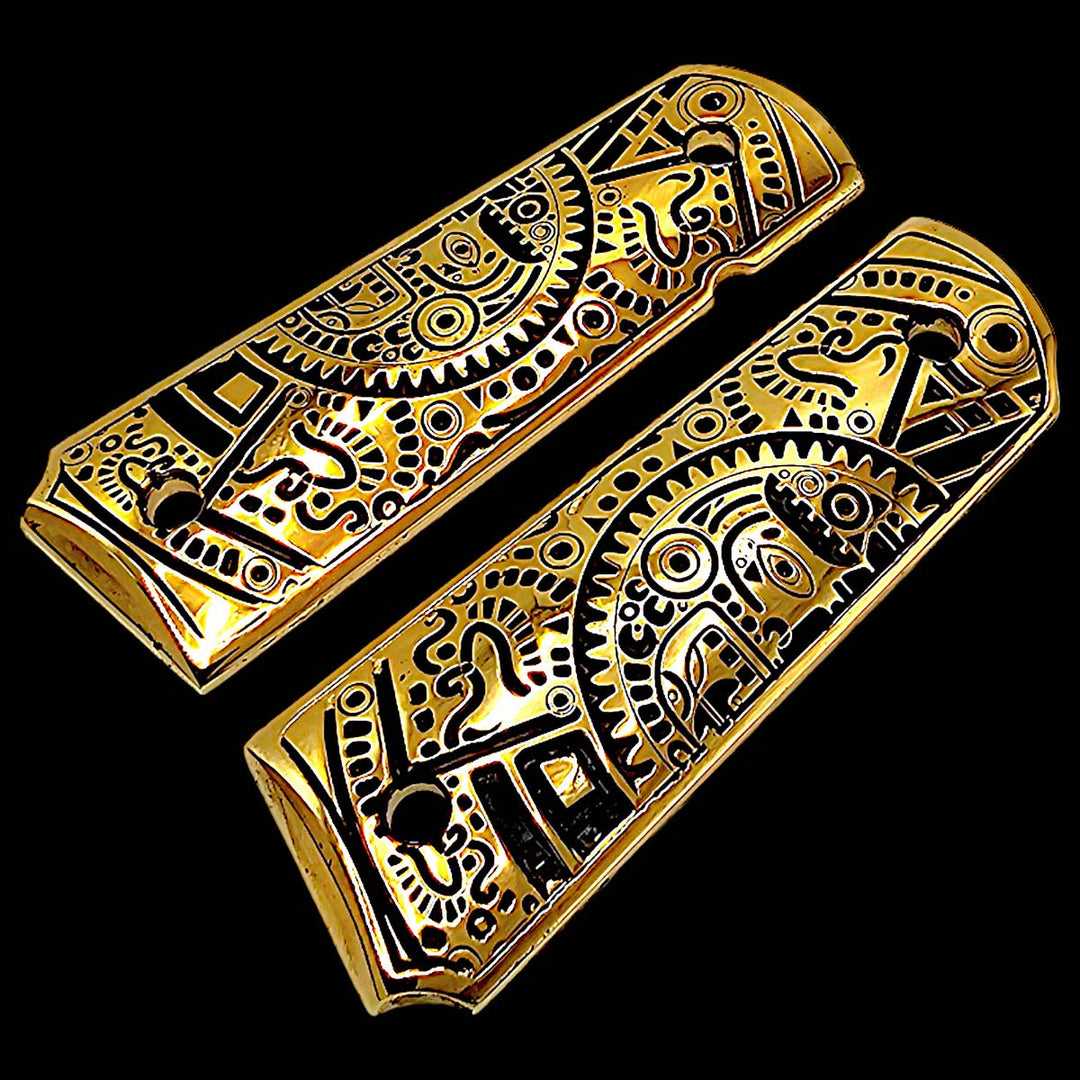 1911 Full-Size Mayan Calendar Grips – 24K Gold Plated – The Grip USA