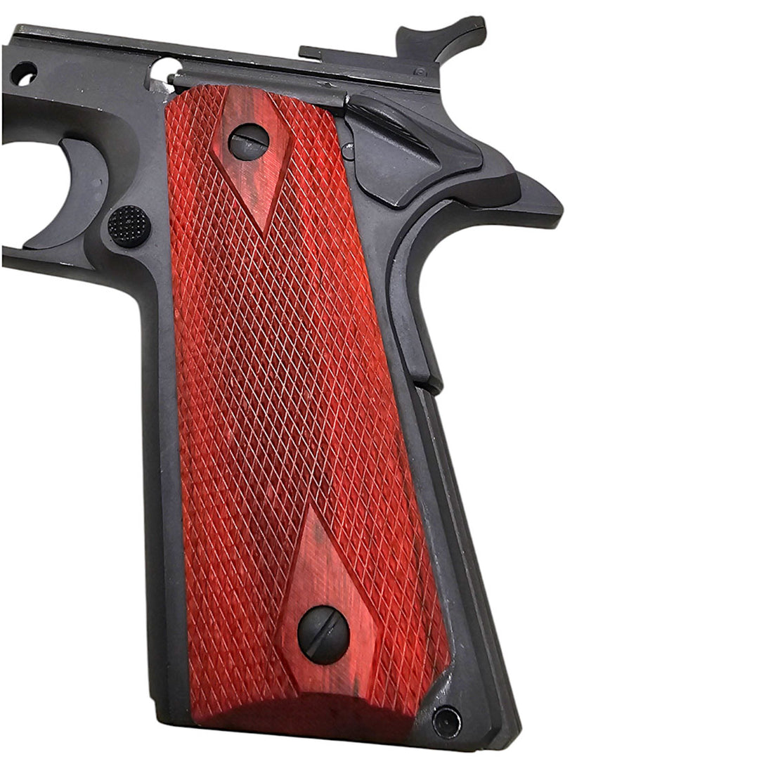Cool Hand High Polished 1911 Wood Grips, Compact/Officer, Gun Screws Included, Mag Release, Ambi Safety Cut, Cherry Bomb