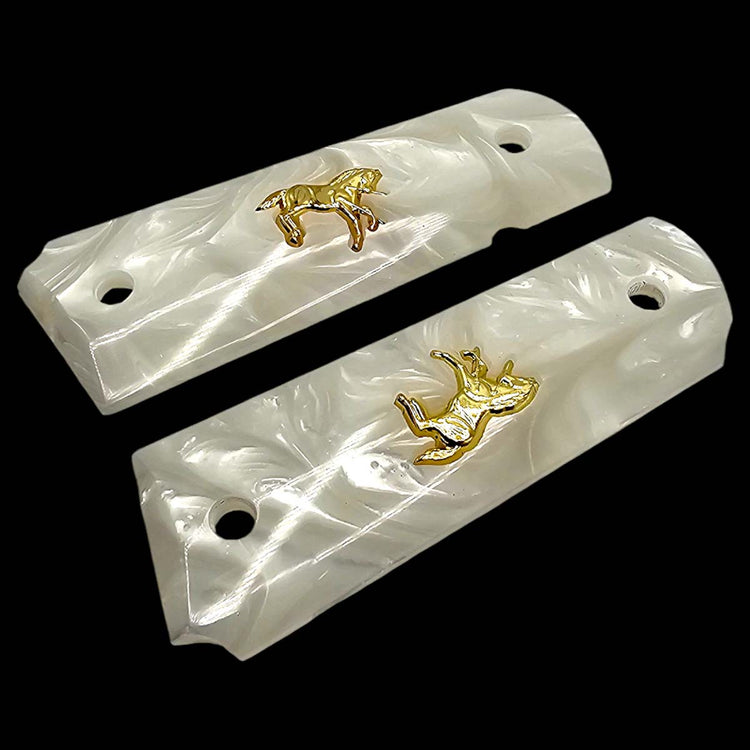 Pearl polymer 1911 grips with 24K gold horse emblem and screws