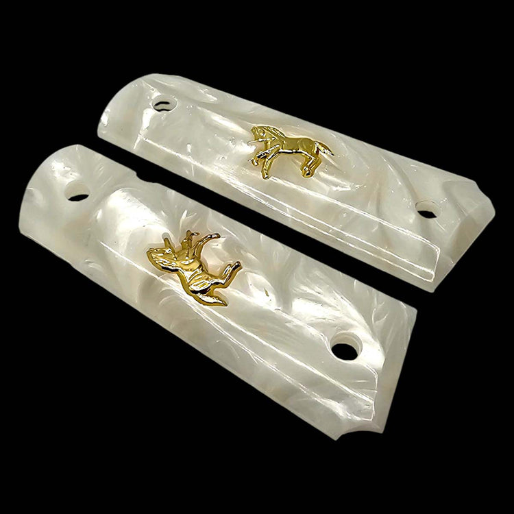 Luxury 1911 grips white pearl finish with gold plated hardware