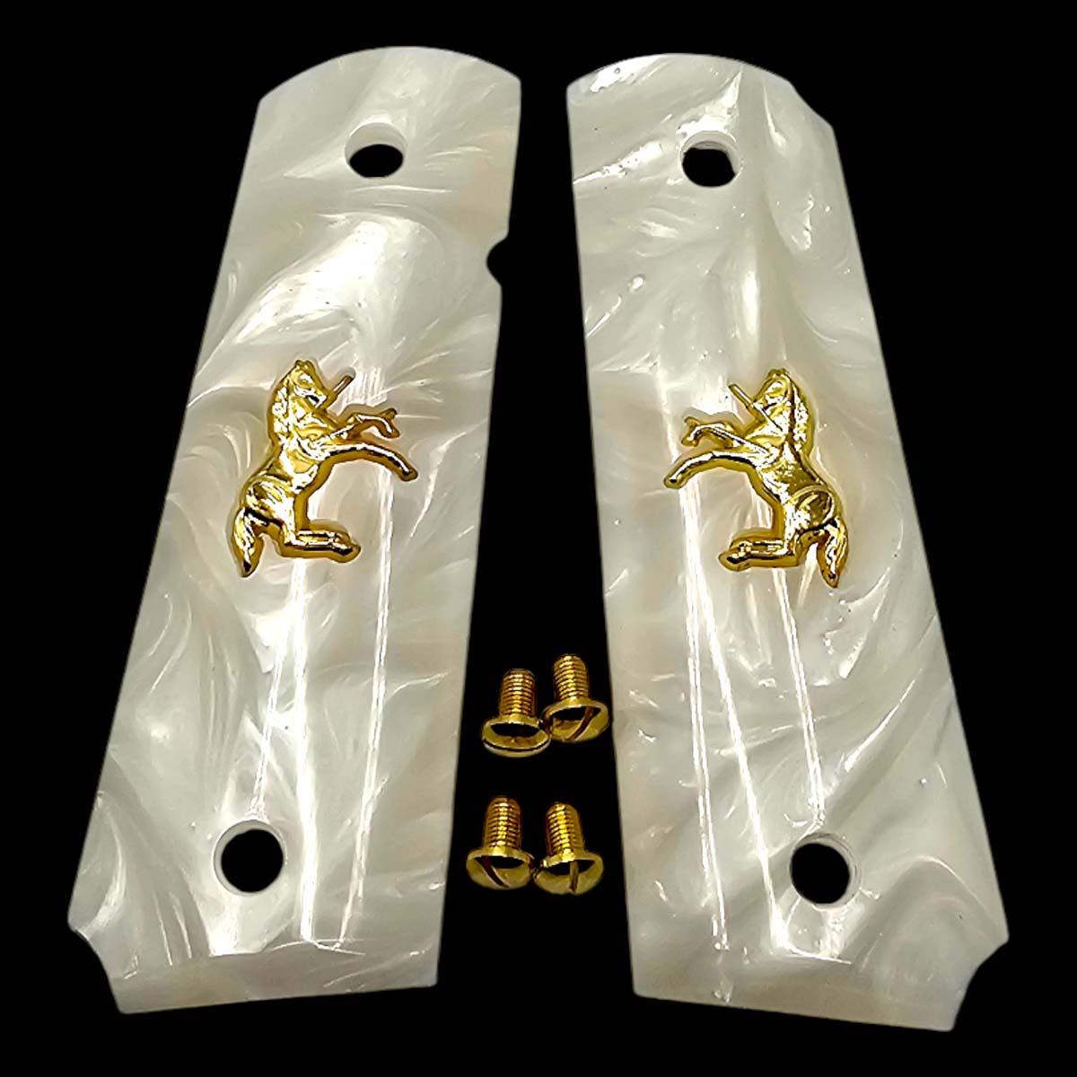 Full size 1911 grips polymer pearl design gold plated screws