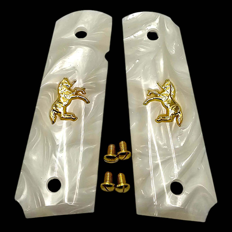 Full size 1911 grips polymer pearl design gold plated screws
