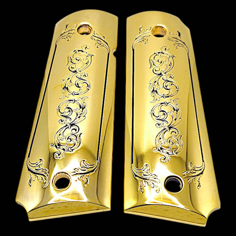 Precision CNC-cut 1911 gold grips with matching gold screws included


