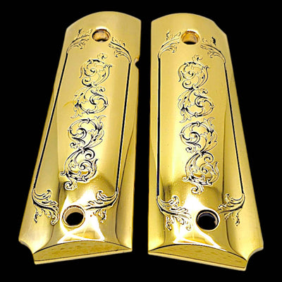 Precision CNC-cut 1911 gold grips with matching gold screws included


