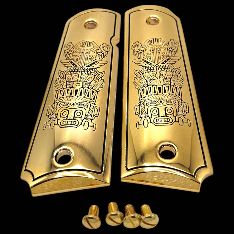 Engraved 1911 grips with luxury 24k gold plating and included gold screws