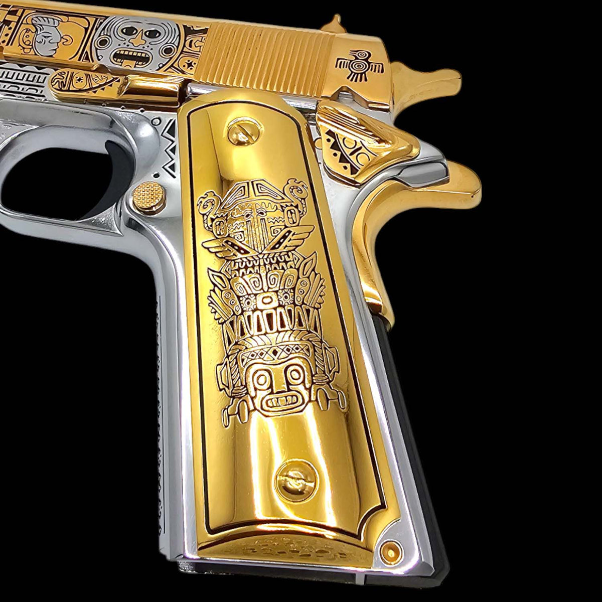 Premium custom 1911 grips – Mexican Heritage design in real 24K gold