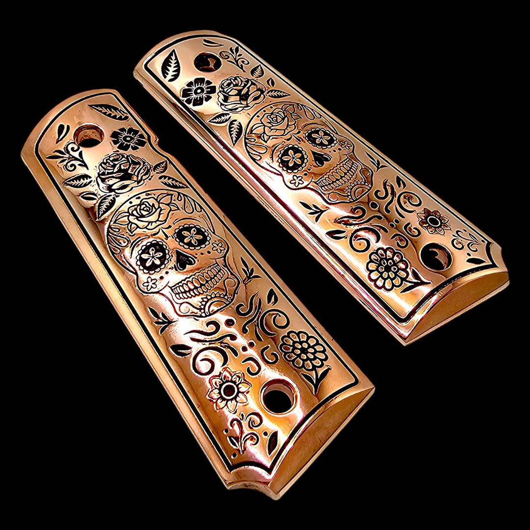 1911 Rose Gold Grips – Dia de los Muertos Skull Design – The Grip USA