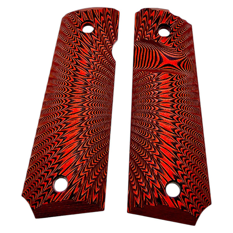 Red and black G10 sunburst pistol grips for full size 1911