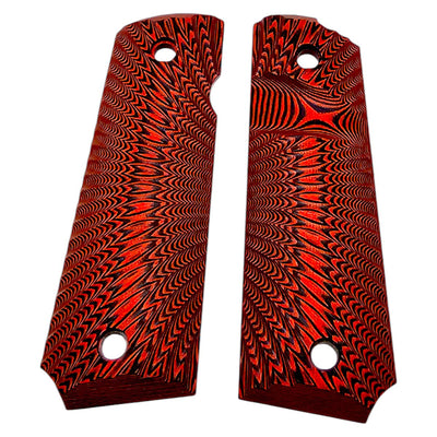 Red and black G10 sunburst pistol grips for full size 1911