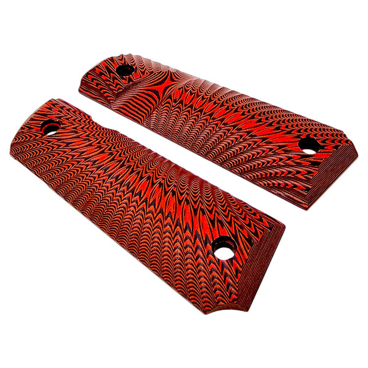 Durable G10 red and black sunburst grips for Colt 1911 pistols