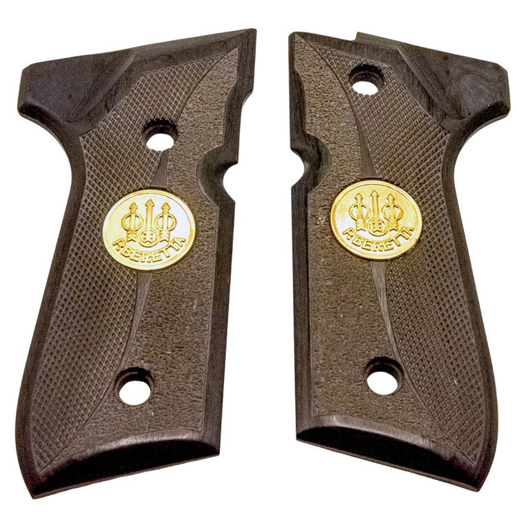 Beretta 92FS pistol grips in exotic ebony wood with gold medallion