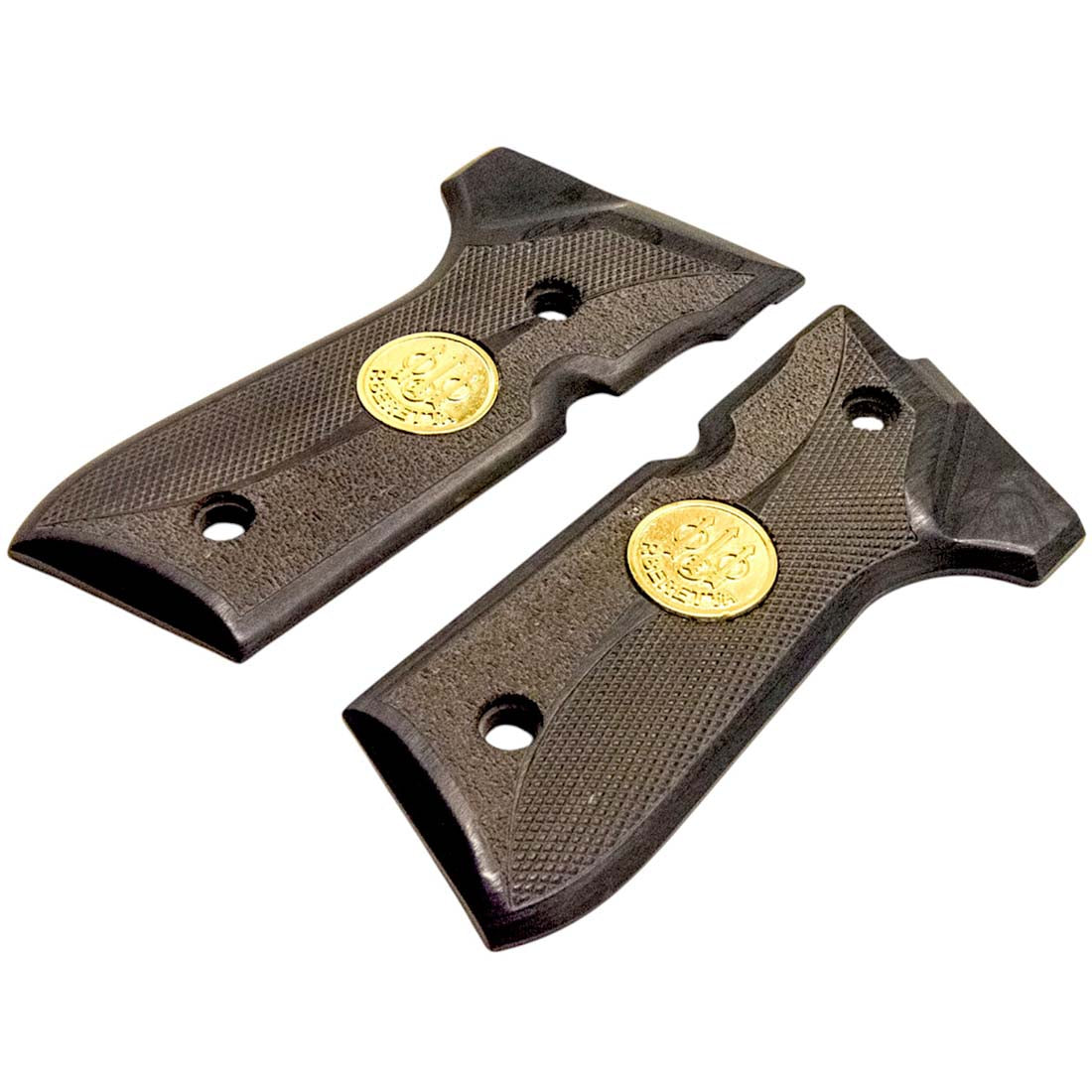 Custom CNC-checkered Beretta grips, made from rare ebony wood