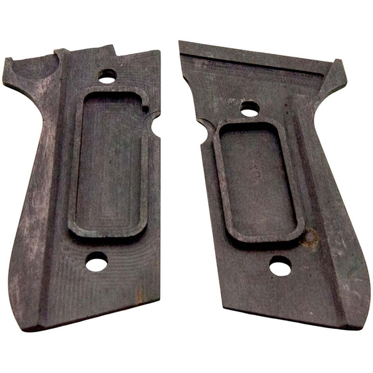 Back of Beretta ebony grips showing contour and texture detail