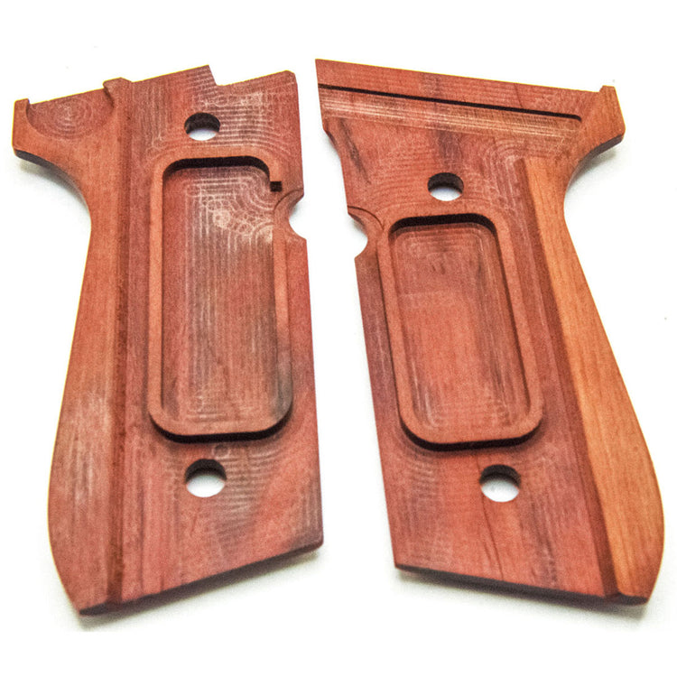 Premium Beretta 92FS M92 grips in Rosewood, featuring 24K gold plated Beretta logo, CNC precision crafted grips
