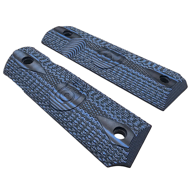 Made in USA G10 pistol grips with aggressive textured grip pattern