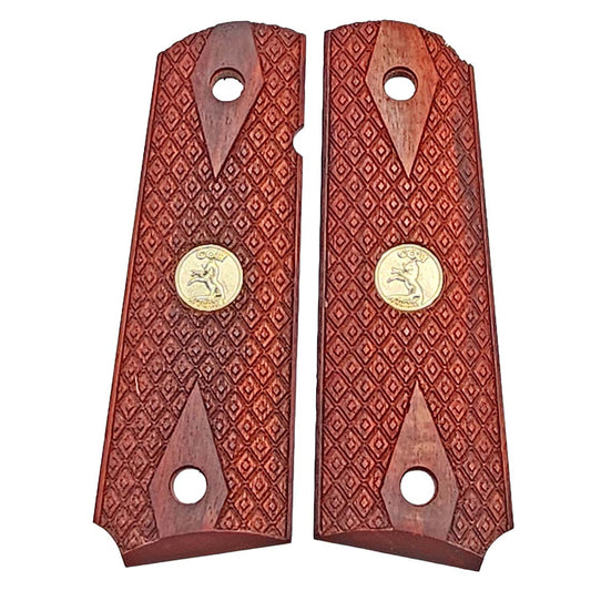 Spanish Diamond checkered 1911 grips in solid rosewood with Colt medallion