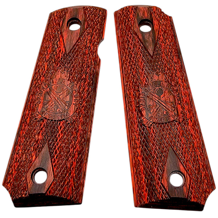 Replacement Springfield Armory 1911 Pistol Grips Red Laminated Wood Front View
