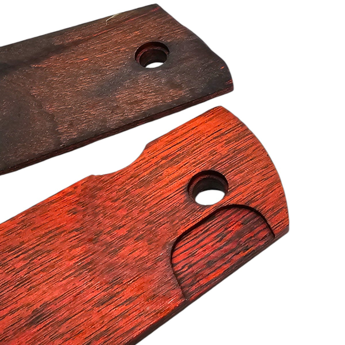 Rear View of Red Laminated Wood Replacement 1911 Pistol Grip