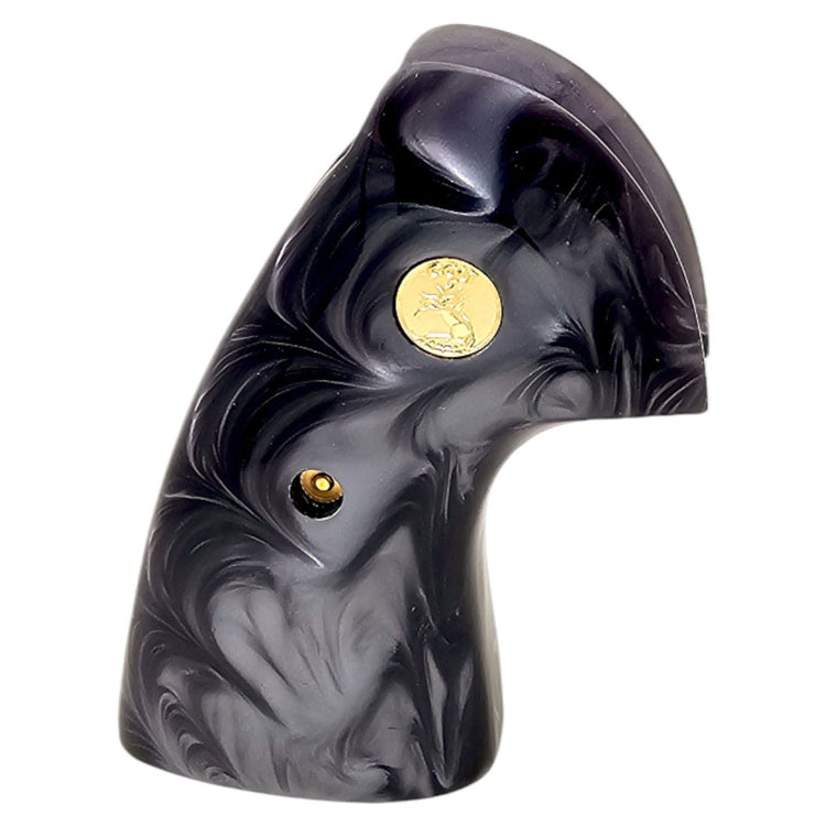 Glossy black pearl grip featuring gold Colt medallion and gold screws