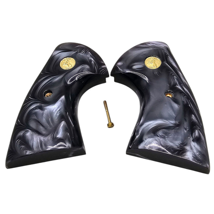 High-gloss black pearl grip for Colt Python, precision CNC fit and gold medallion