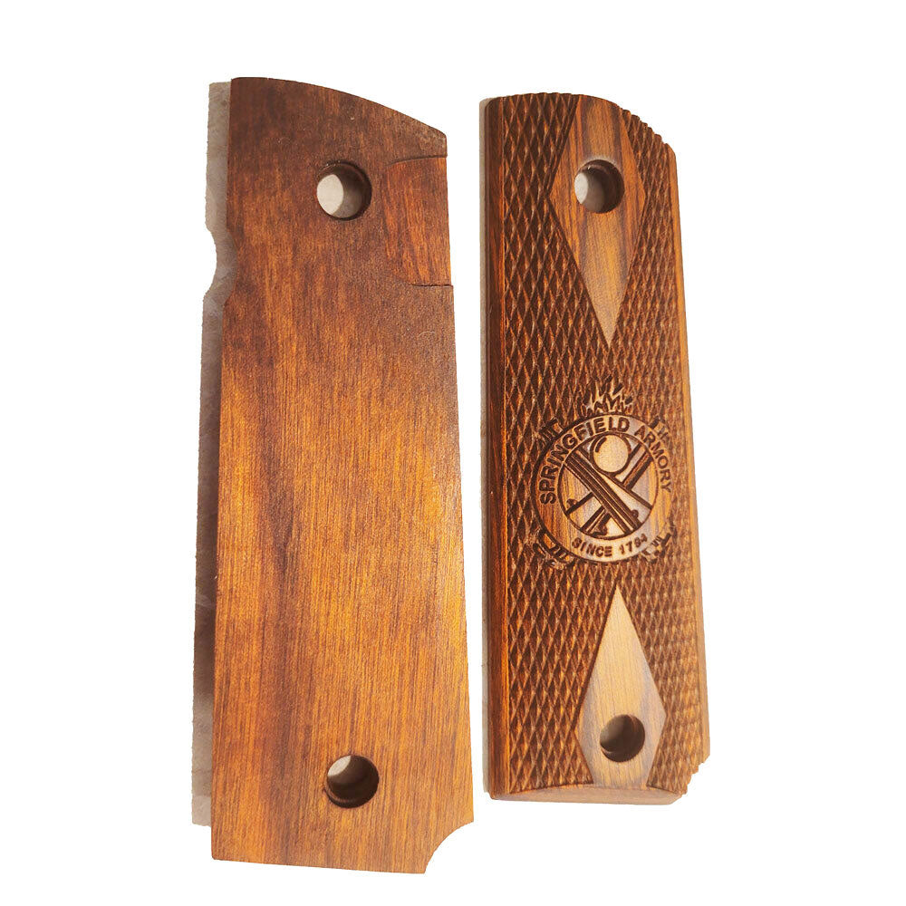 Side view of full-size 1911 Cocobolo pistol grips with precision fit and emblem