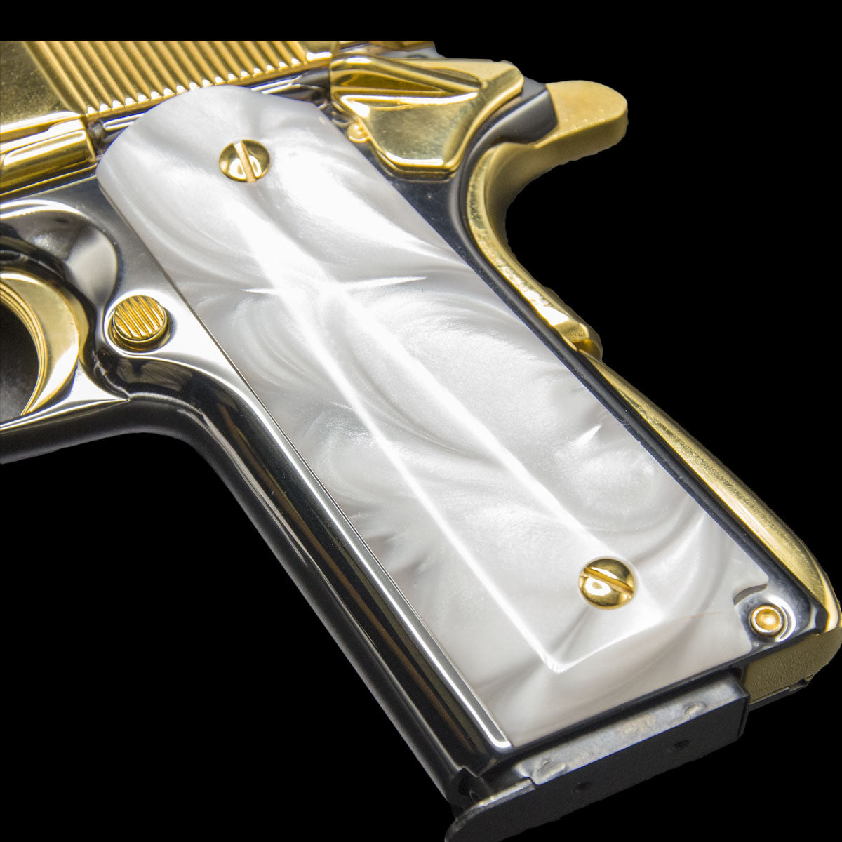 1911 grip panel close-up highlighting CNC-machined fit