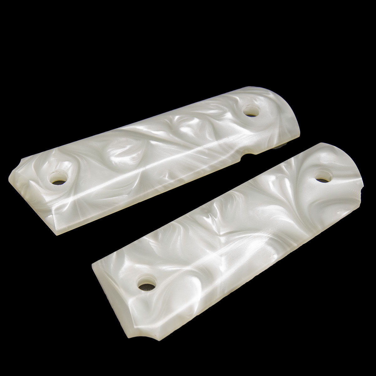 1911 White Pearl Polymer Ambi Safty Cut Grips - Full Size - Bonus 4 Gold Screws