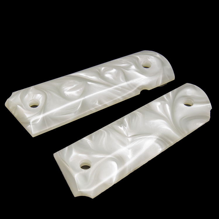 1911 White Pearl Polymer Ambi Safty Cut Grips - Full Size - Bonus 4 Gold Screws